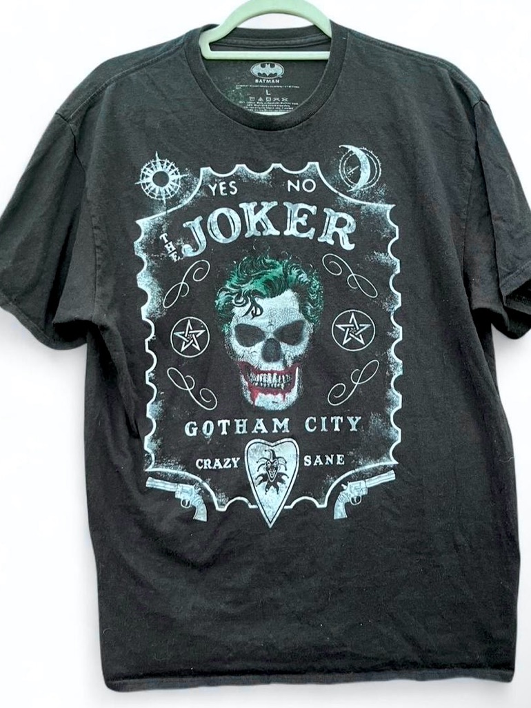 Batman Black Shortsleeve Tee With Joker Skull Graphic
